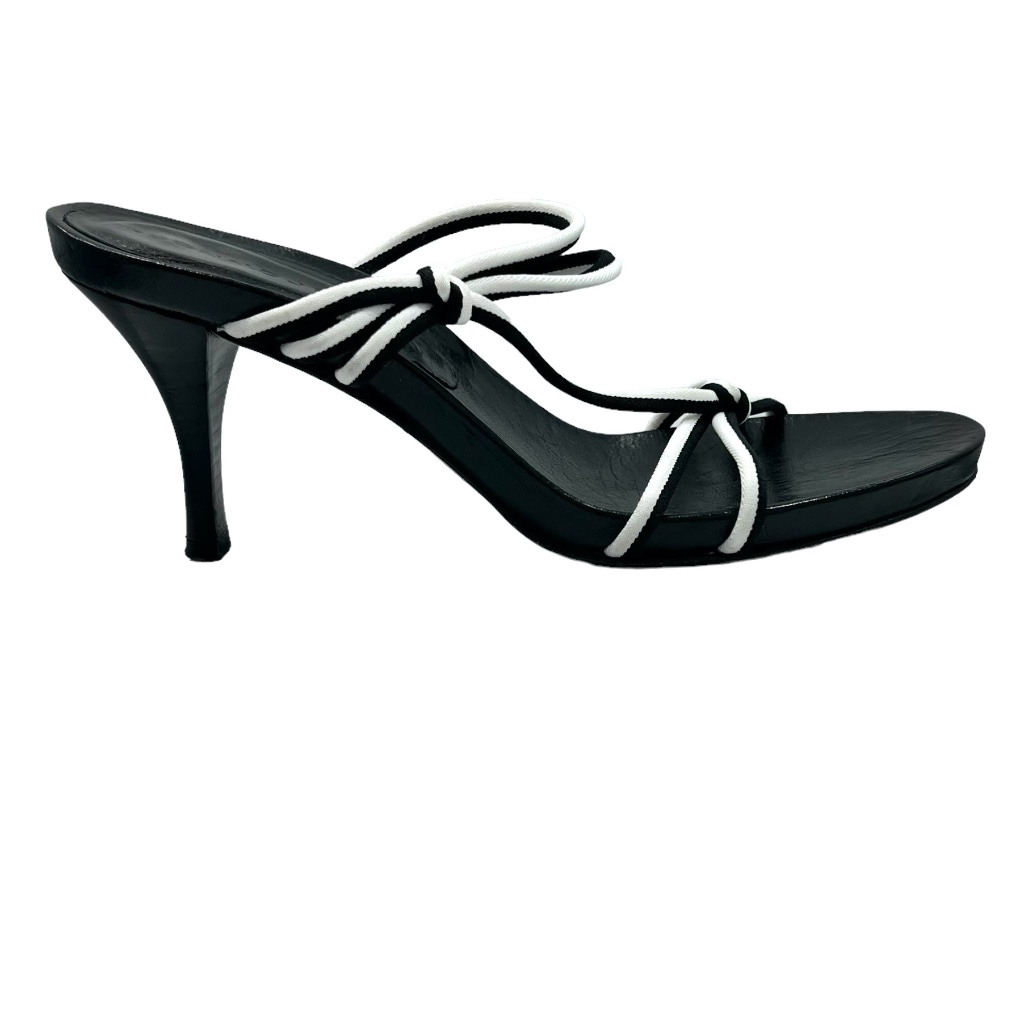 Donald J Pliner Couture Elastic Black & White Upper Leather Heel Sandal